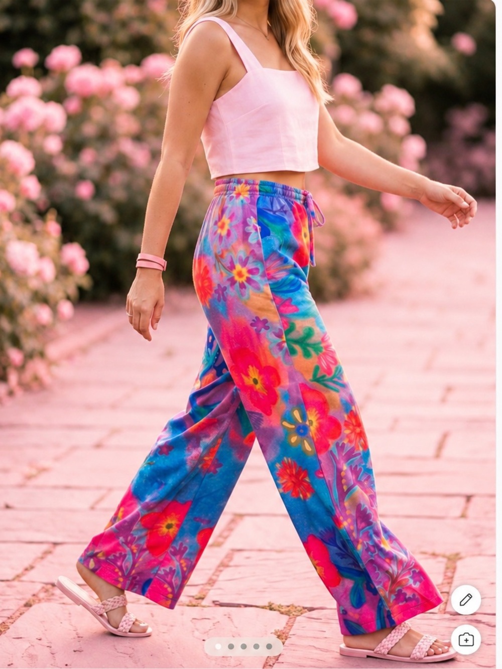 Women’s pink Floral Wide-Leg palazzo Lounge Pants size medium NWOT